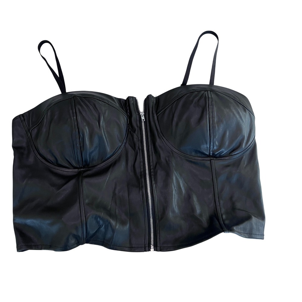 Vegan‎ Leather Corset Bustier Top Black Grunge Zip Front Plus Size 3X READ